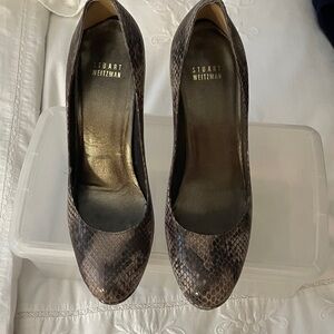 Stuart Weitzman Dark Brown & taupe/beige Snakeskin Heels